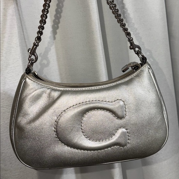 Coach Handbags - Silver metallic Coach purse with chain strap